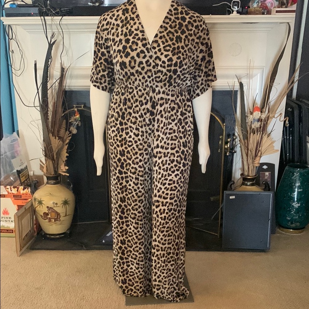 Forever 21 Black and Tan Leopard Print Jumpsuit